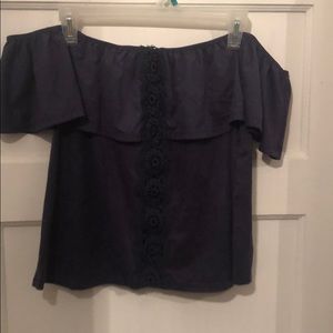 Cute purple blue over the shoulder shirt